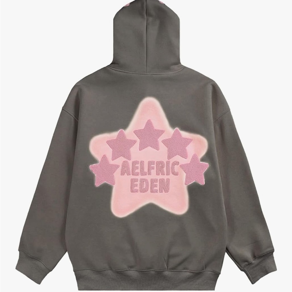 Brand new Aelfric Eden Charcoal Hoodie with Pink Star Motif
